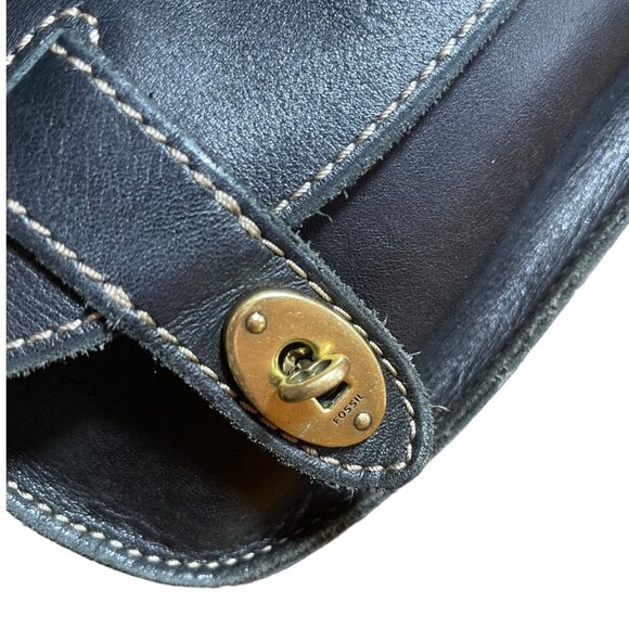 VTG Black Leather Fossil Turnlock Satchel - Picture 5 of 16